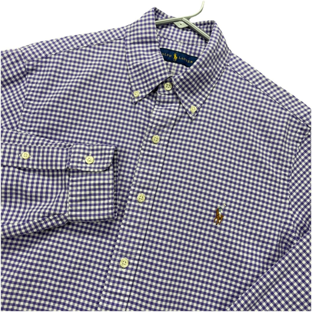 Ralph Lauren Shirt Mens M Purple Gingham Button Down Long Sleeve Flesh Pony